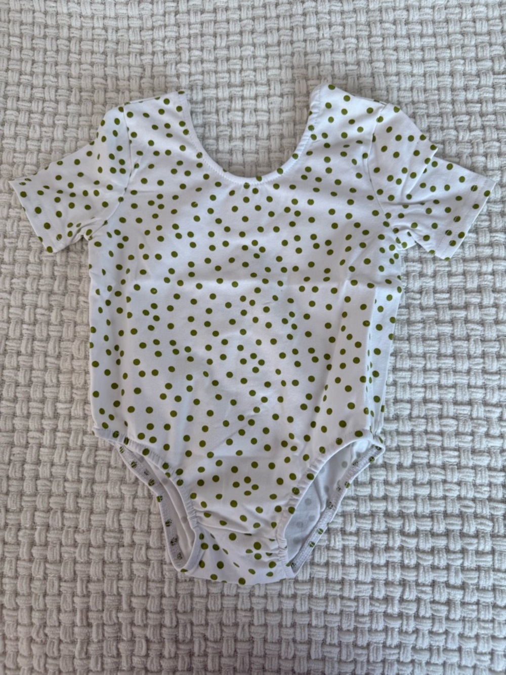 NWT White Kids One-Piece with Olive Green Polka Dots